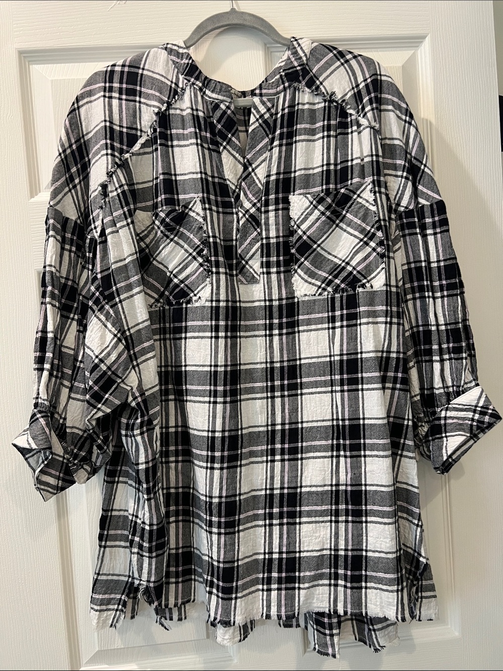 Free People Black & White Plaid Button-Down Shirt